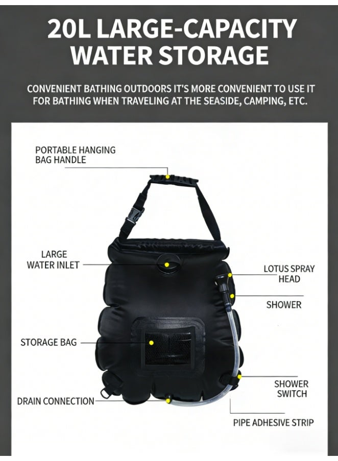 Solar Shower Bag, 5 Gal/20L Solar Heating Camping Shower Bag, Removable Hose, On-Off Switchable Shower Head, Portable Shower, Traveling Shower, Portable Shower for Beach Swimming, Hiking - Image 2
